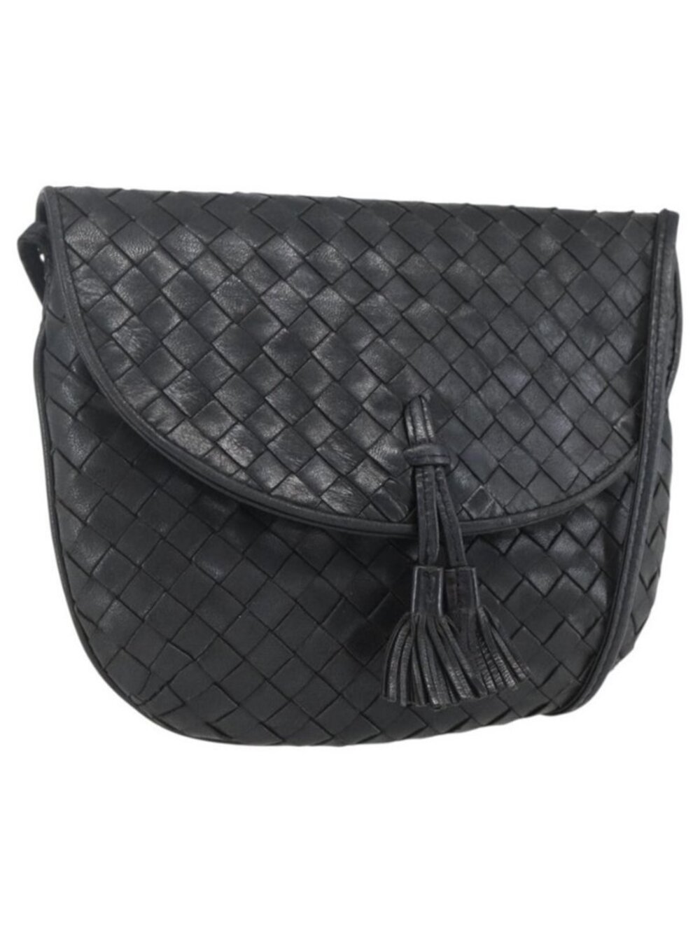 Authentic BOTTEGA VENETA INTRECCIATO Shoulder Bag Leather Black Gold